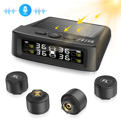 Solar-powered wireless TPMS display for cars, SUVs, and RVs