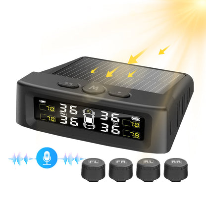 Solar-powered wireless TPMS display for cars, SUVs, and RVs