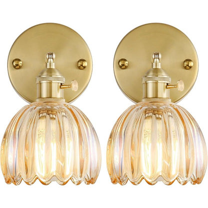 Vintage brass wall sconce set of two with glass shades for farmhouse decor