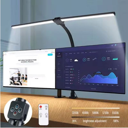 Architect clamp desk lamp with ultra-wide LED light bar for multi-monitor setups