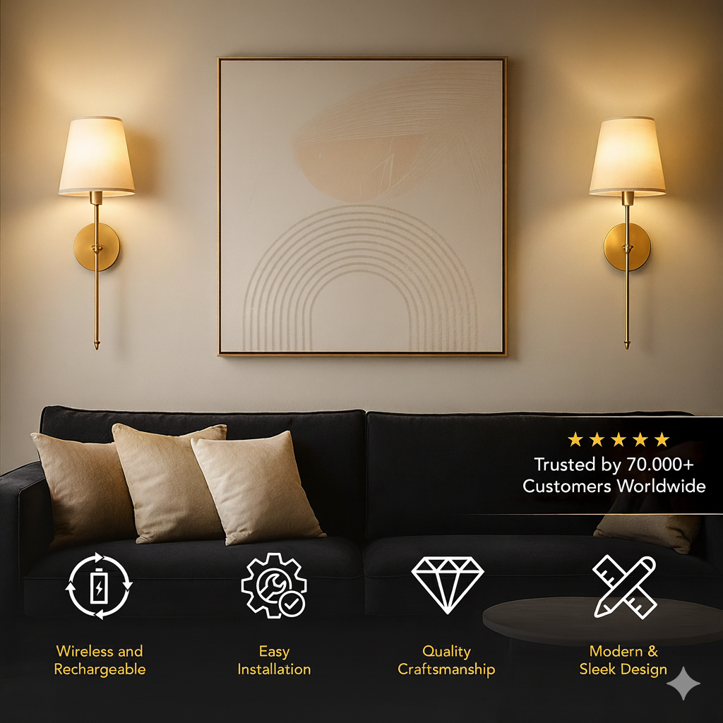 Rechargeable wall sconces with adhesive backing for renters, no drill needed