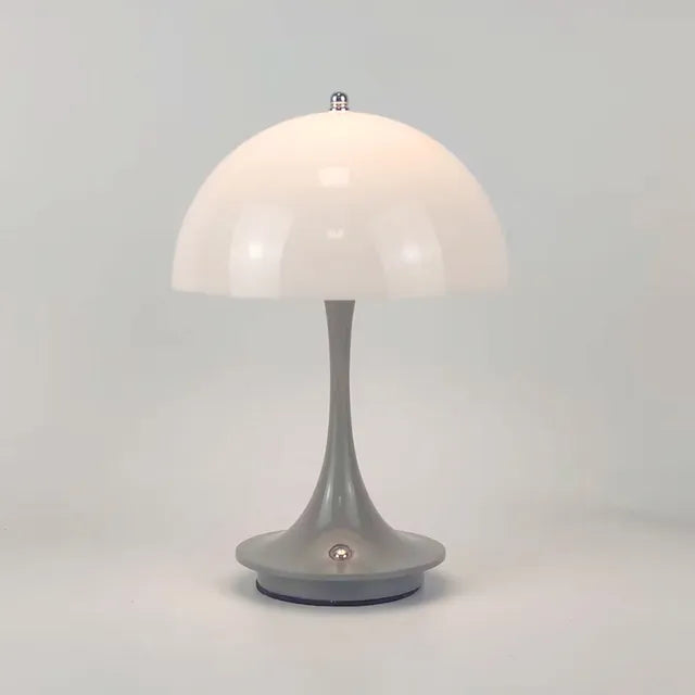 Cordless touch dimmable LED table lamp with white frame and polished chrome finish for modern apartments