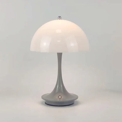 Cordless touch dimmable LED table lamp with white frame and polished chrome finish for modern apartments