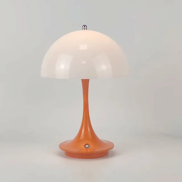 Cordless touch dimmable LED table lamp with white frame and polished chrome finish for modern apartments