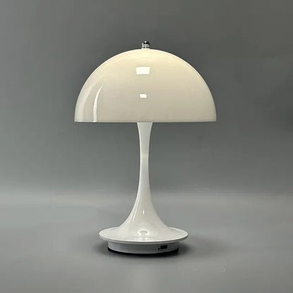 Cordless touch dimmable LED table lamp with white frame and polished chrome finish for modern apartments