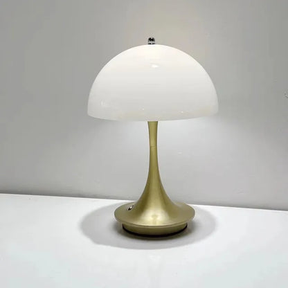 Cordless touch dimmable LED table lamp with white frame and polished chrome finish for modern apartments