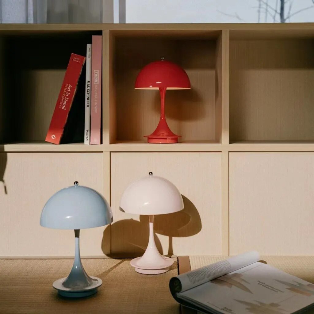 Cordless touch dimmable LED table lamp with white frame and polished chrome finish for modern apartments