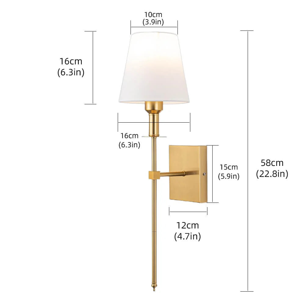 Rechargeable wireless wall light with metal accents, mounted on a wall in a living room, for renters