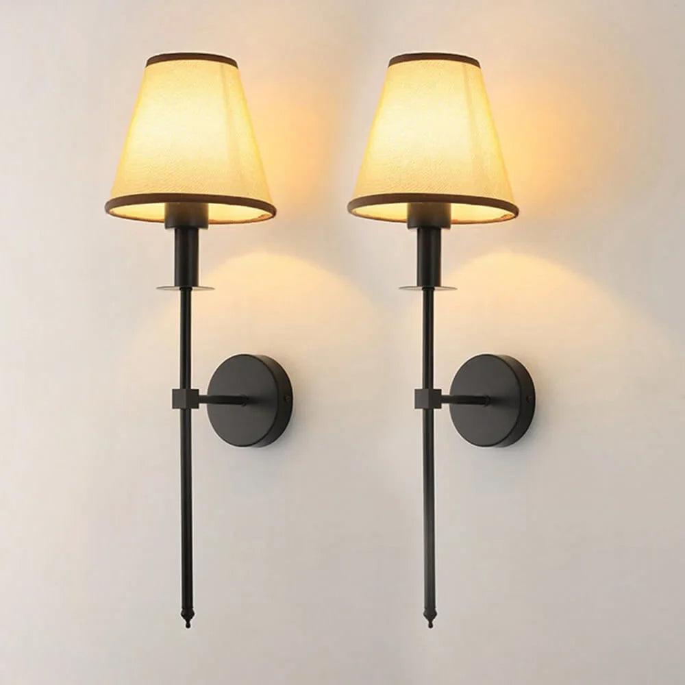 Cordless wall sconce with fabric shade for renters