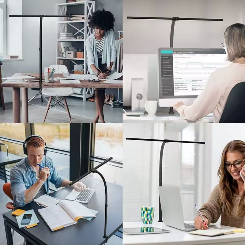 Architect clamp desk lamp with ultra-wide LED light bar for multi-monitor setups