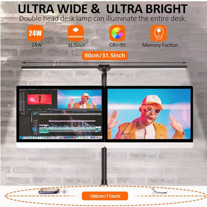 Architect clamp desk lamp with ultra-wide LED light bar for multi-monitor setups