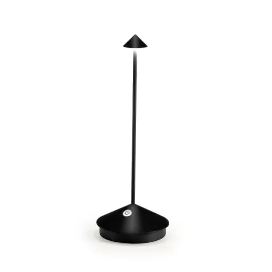 Cordless LED table lamp on a patio table for outdoor ambiance