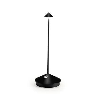 Cordless LED table lamp on a patio table for outdoor ambiance