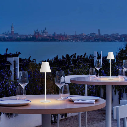 Cordless rechargeable table lamp with touch control for outdoor dining