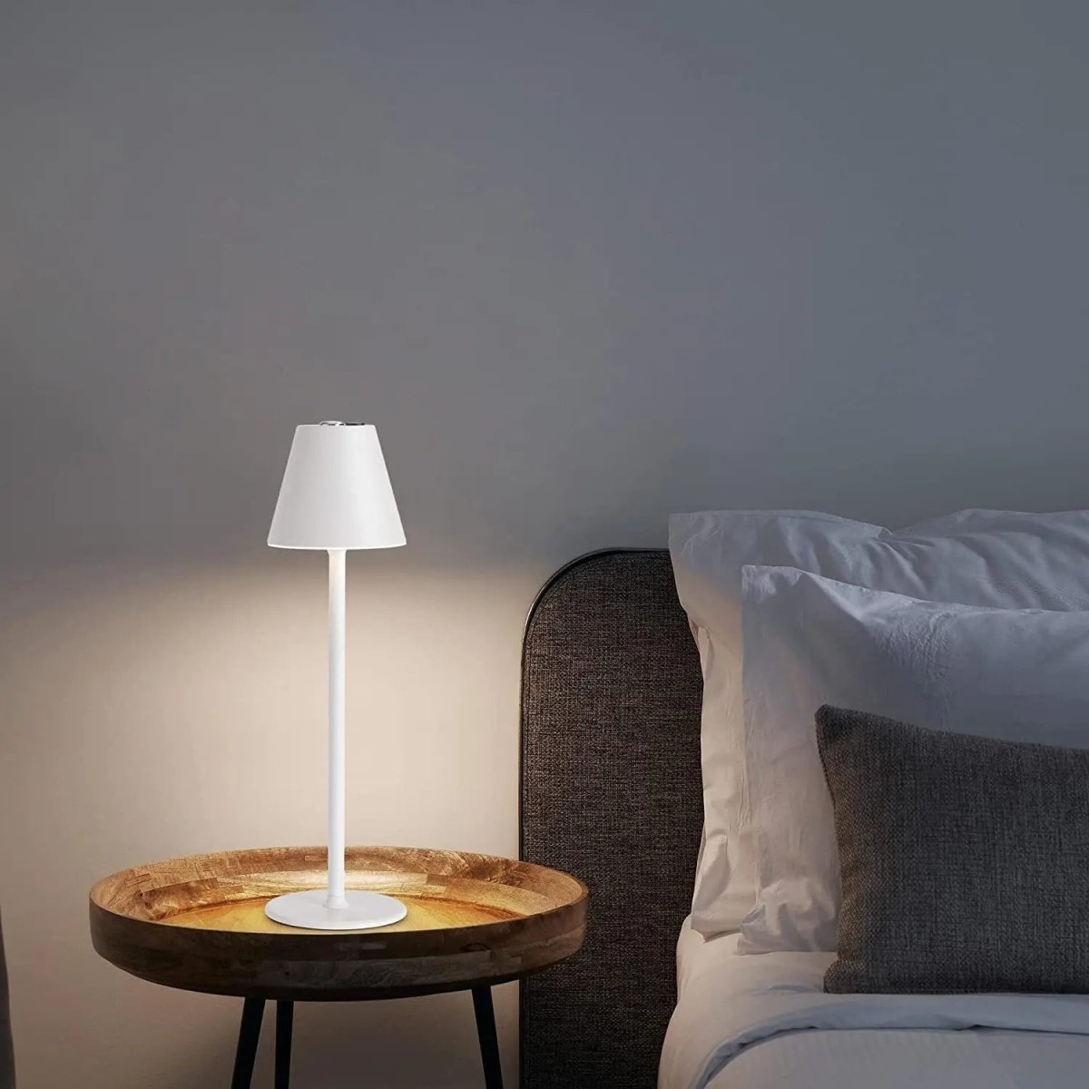 Cordless rechargeable table lamp with touch control for outdoor dining