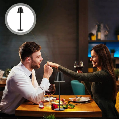 Cordless rechargeable table lamp with touch control for outdoor dining