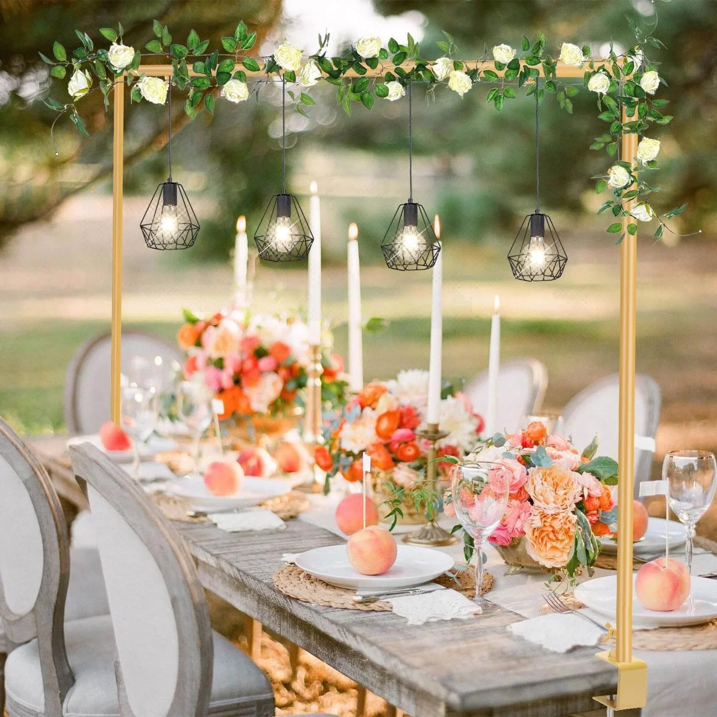 Elegant gold table arch stand with clamps for party decor