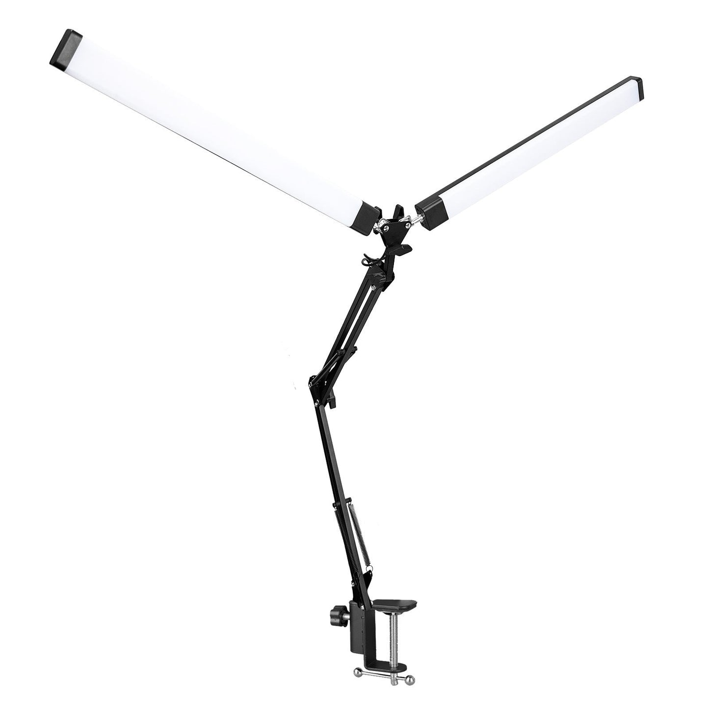 Dual head LED desk lamp with long folding arm for detailed close-up work