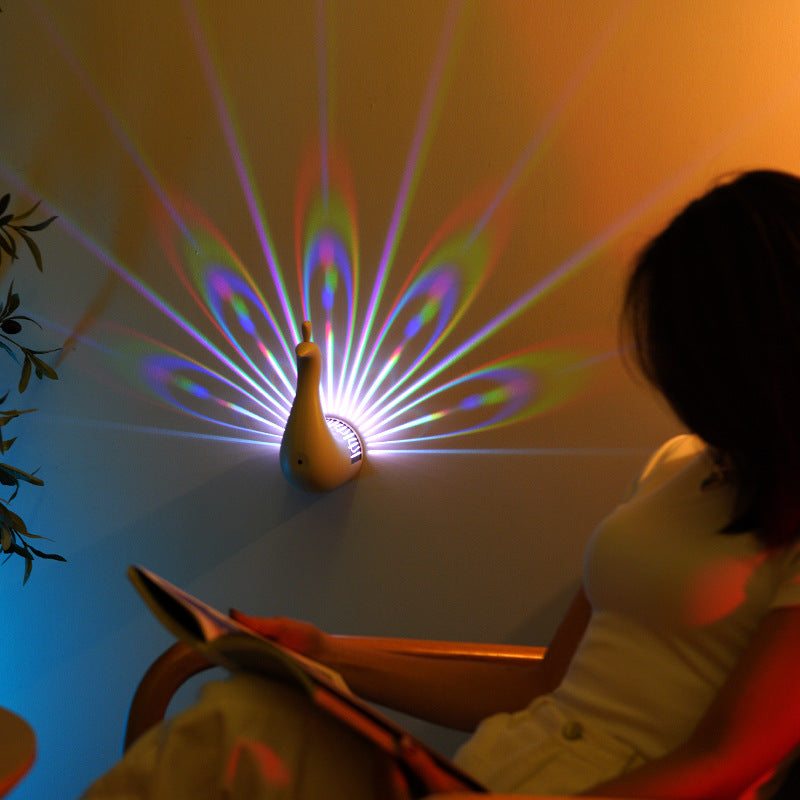 Peacock projection nightlight for kids with remote control, white and pink color options