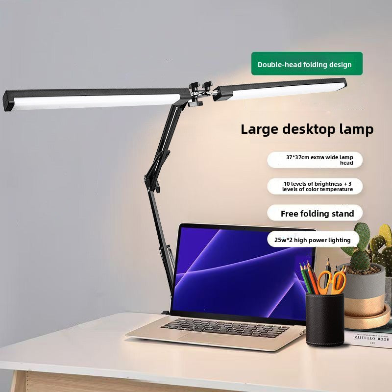 Dual head LED desk lamp with long folding arm for detailed close-up work