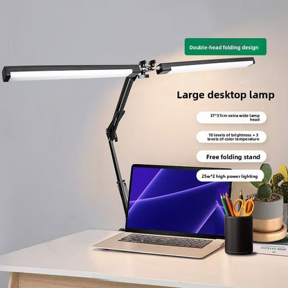 Dual head LED desk lamp with long folding arm for detailed close-up work