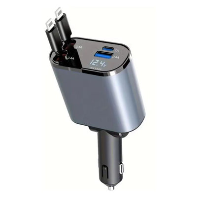 120W fast car charger with retractable cables for commuters