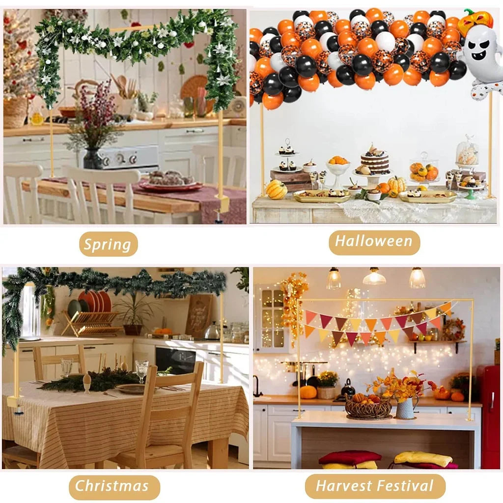 Elegant gold table arch stand with clamps for party decor