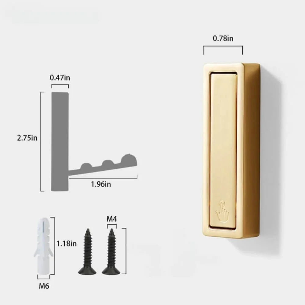 Folding coat hook folded flat against wall in small space