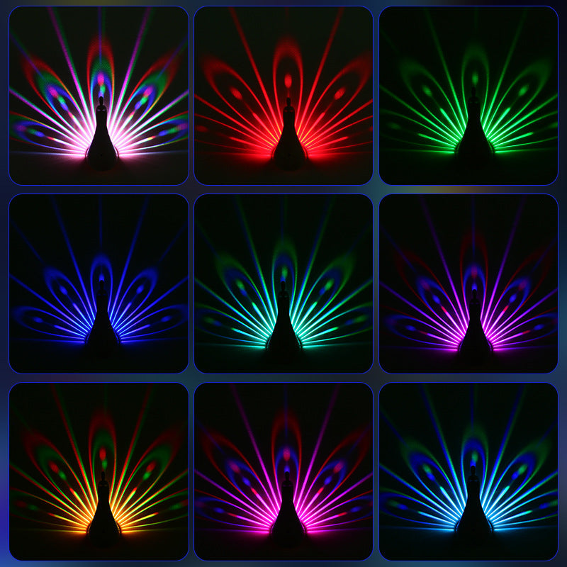 Peacock projection nightlight for kids with remote control, white and pink color options