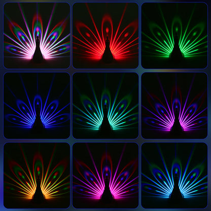 Peacock projection nightlight for kids with remote control, white and pink color options