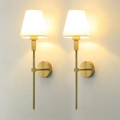 Cordless wall sconce with fabric shade for renters