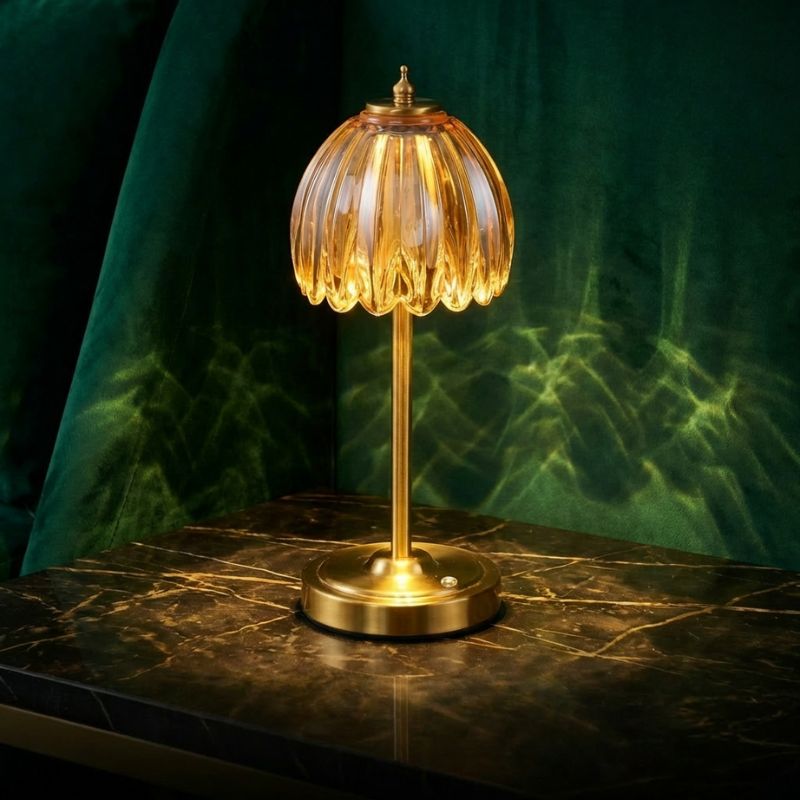 Cordless tulip table lamp in soft green for minimalist living room