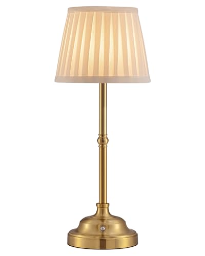 Portable cordless rechargeable table lamp with touch control on an outdoor patio table