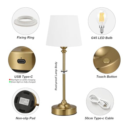 Cordless table lamp with metallic finish, portable and rechargeable, for ambient lighting anywhere