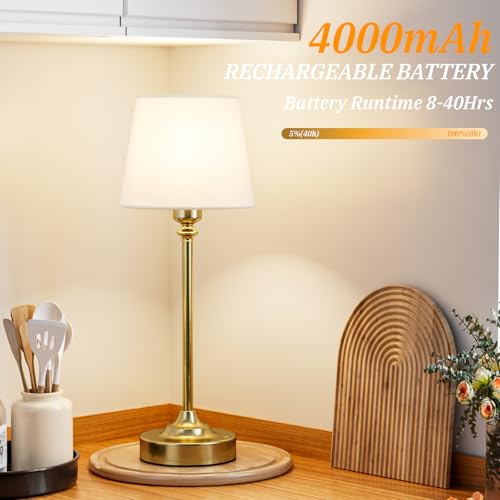 Cordless table lamp with metallic finish, portable and rechargeable, for ambient lighting anywhere