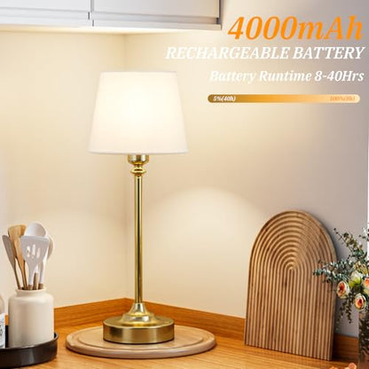 Cordless table lamp with metallic finish, portable and rechargeable, for ambient lighting anywhere
