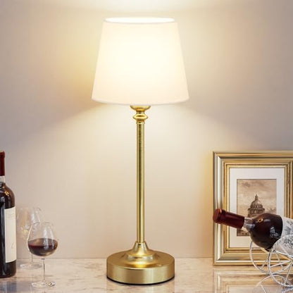 Cordless table lamp with metallic finish, portable and rechargeable, for ambient lighting anywhere