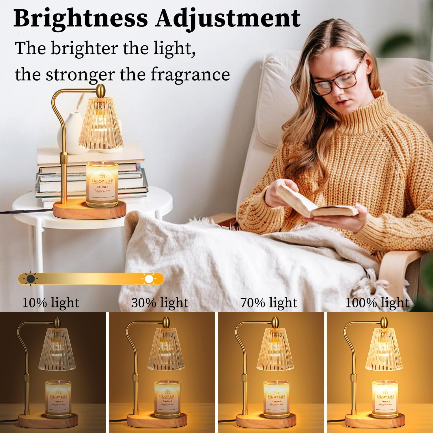 Candle warmer lamp with a glowing bulb warming a candle, safe for homes with pets and children