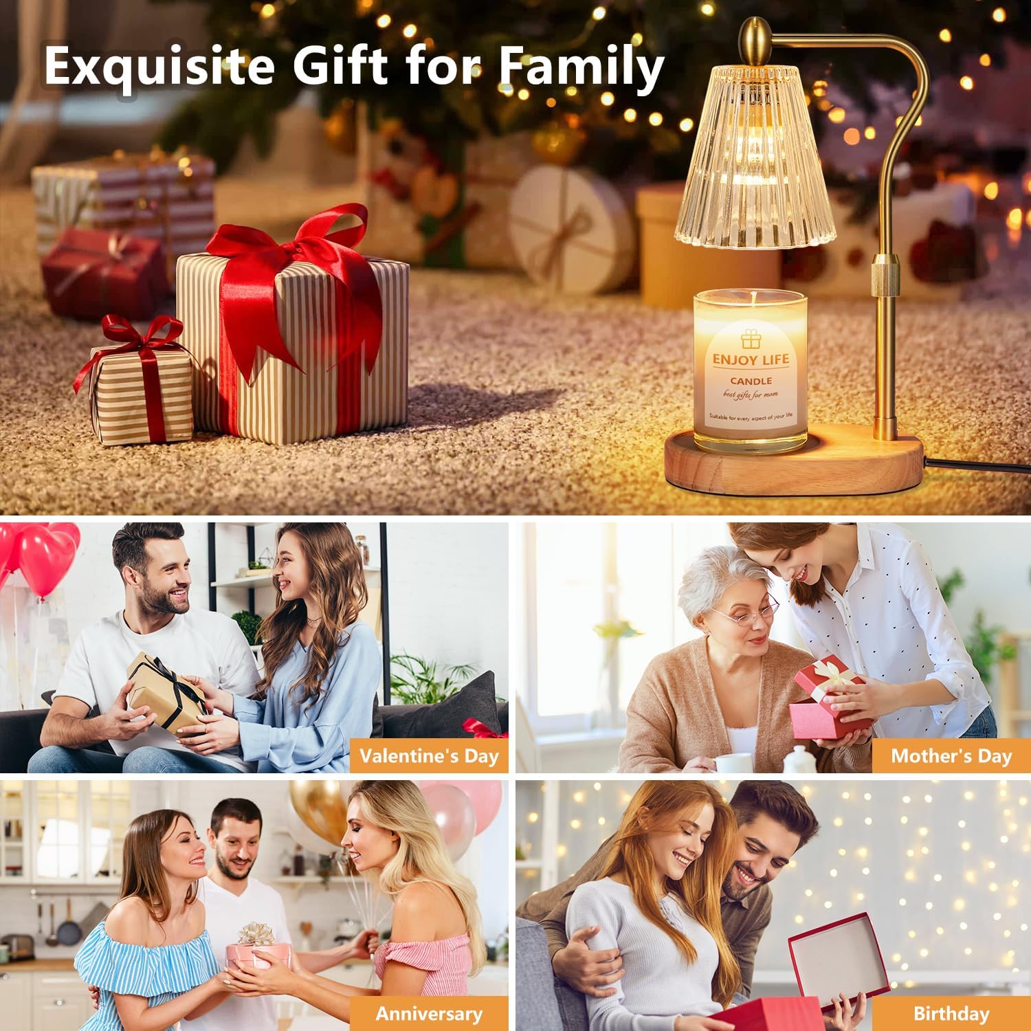 Candle warmer lamp with a glowing bulb warming a candle, safe for homes with pets and children