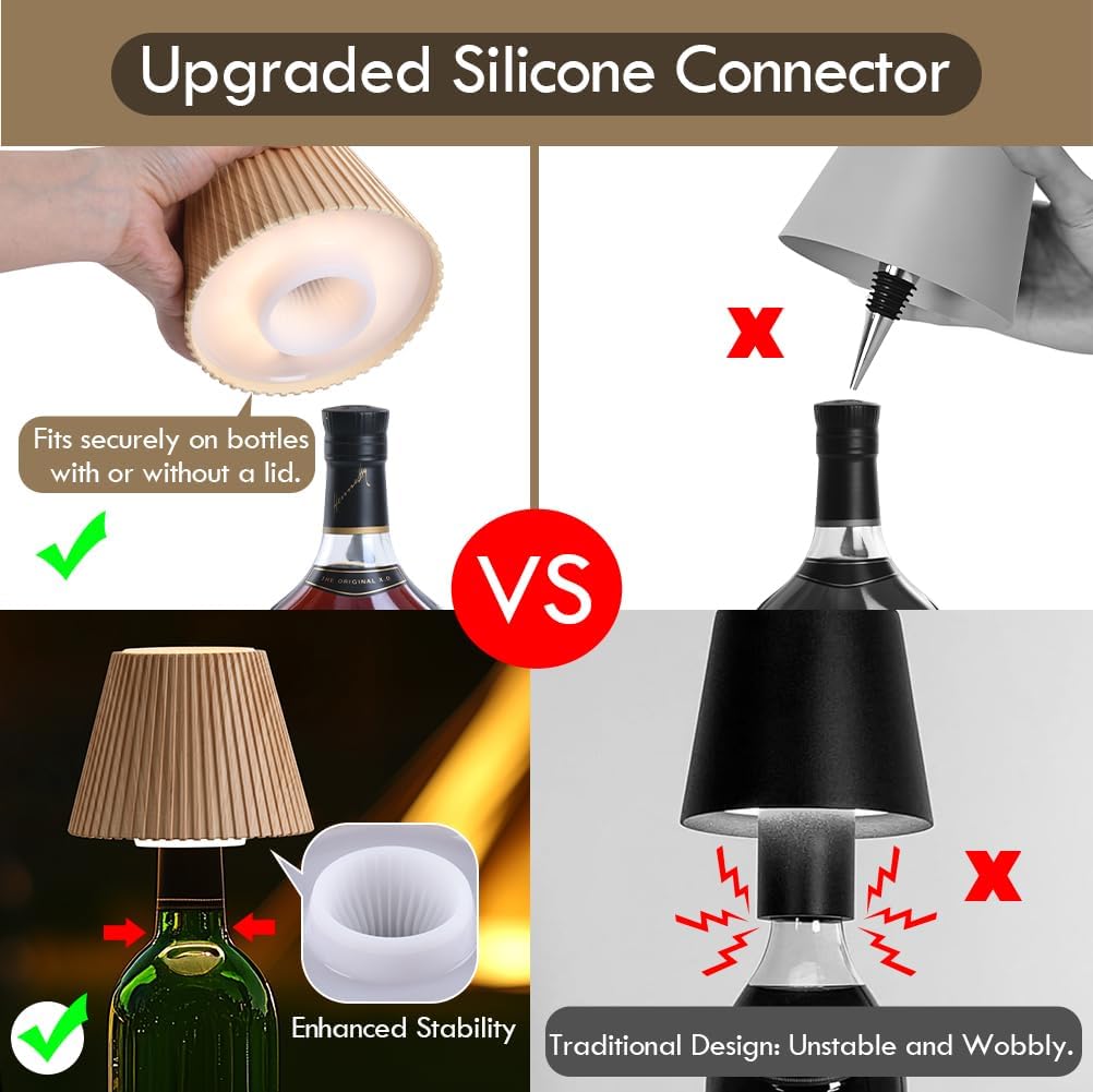 Cordless rechargeable bottle lamp with dimmable LED light for apartment dwellers