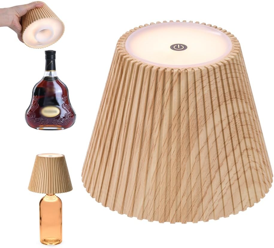 Cordless rechargeable bottle lamp with dimmable LED light for apartment dwellers