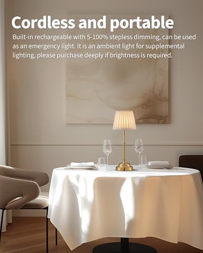 Portable cordless rechargeable table lamp with touch control on an outdoor patio table