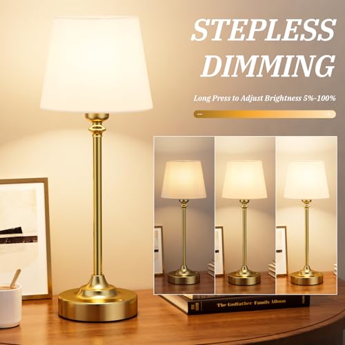 Cordless table lamp with metallic finish, portable and rechargeable, for ambient lighting anywhere