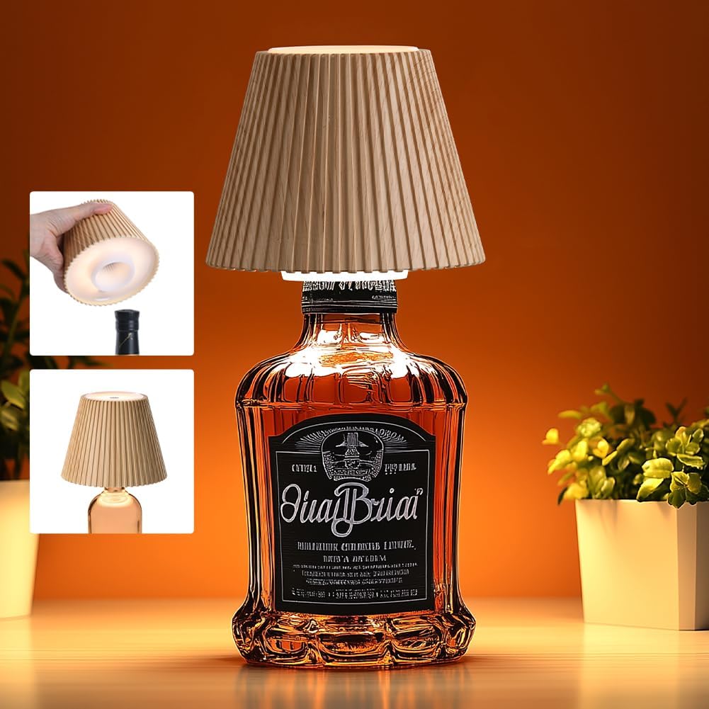 Cordless rechargeable bottle lamp with dimmable LED light for apartment dwellers