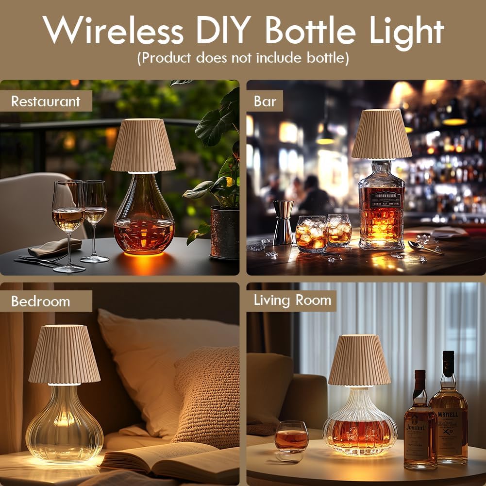 Cordless rechargeable bottle lamp with dimmable LED light for apartment dwellers