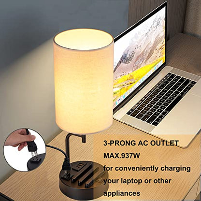 Modern nightstand with built-in charging station featuring USB ports and AC outlets for bedside organization