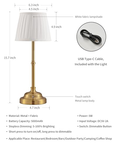 Portable cordless rechargeable table lamp with touch control on an outdoor patio table