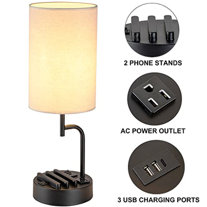 Modern nightstand with built-in charging station featuring USB ports and AC outlets for bedside organization