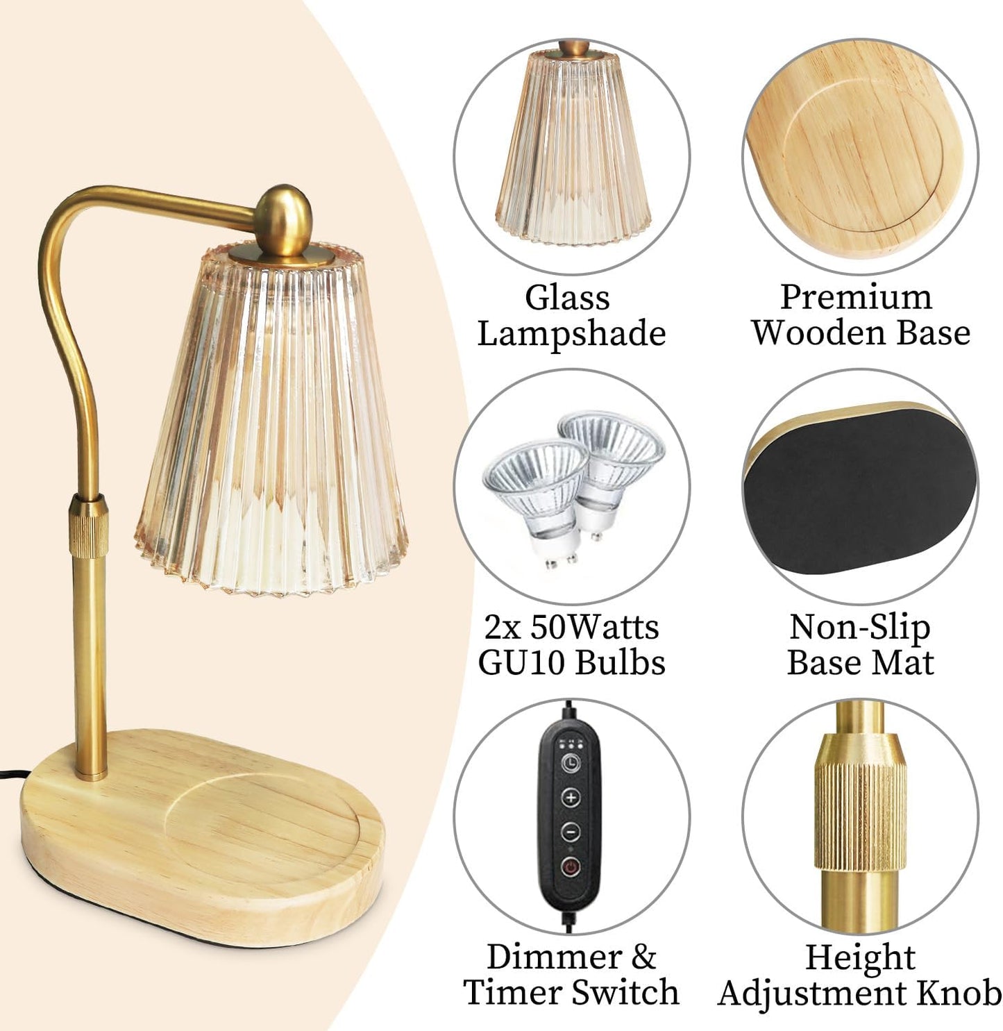 Candle warmer lamp with a glowing bulb warming a candle, safe for homes with pets and children