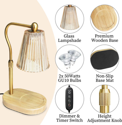 Candle warmer lamp with a glowing bulb warming a candle, safe for homes with pets and children